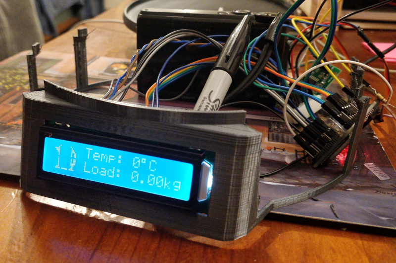 A printed version of the enclosure prototype, fitted with an LCD