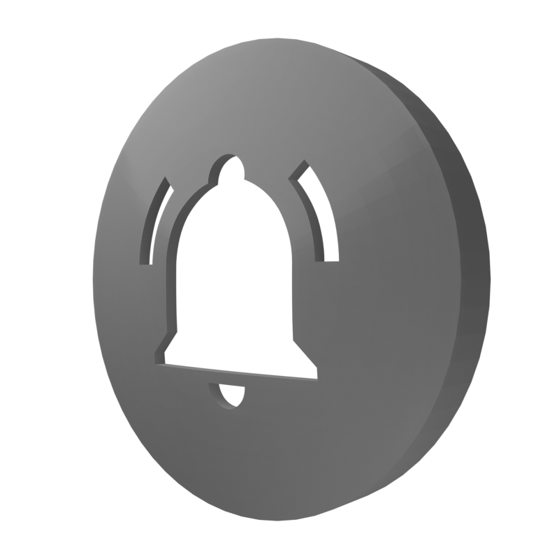 A 3D rendered button cap with a ringing bell outline